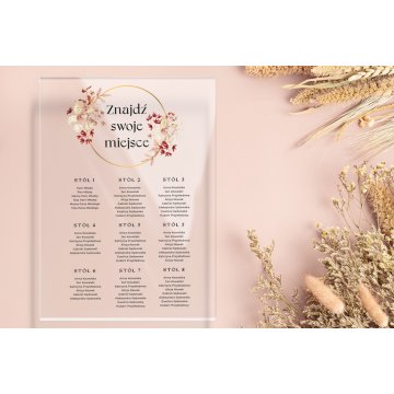 Wedding Seating Chart Board - 5mm Plexi with UV Print - Dimensions 500x700mm - TNS009