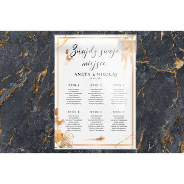 Wedding Seating Chart Board - 5mm Plexi with UV Print - Dimensions 500x700mm - TNS010