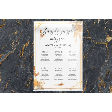 Wedding Seating Chart Board - 5mm Plexi with UV Print - Dimensions 500x700mm - TNS010