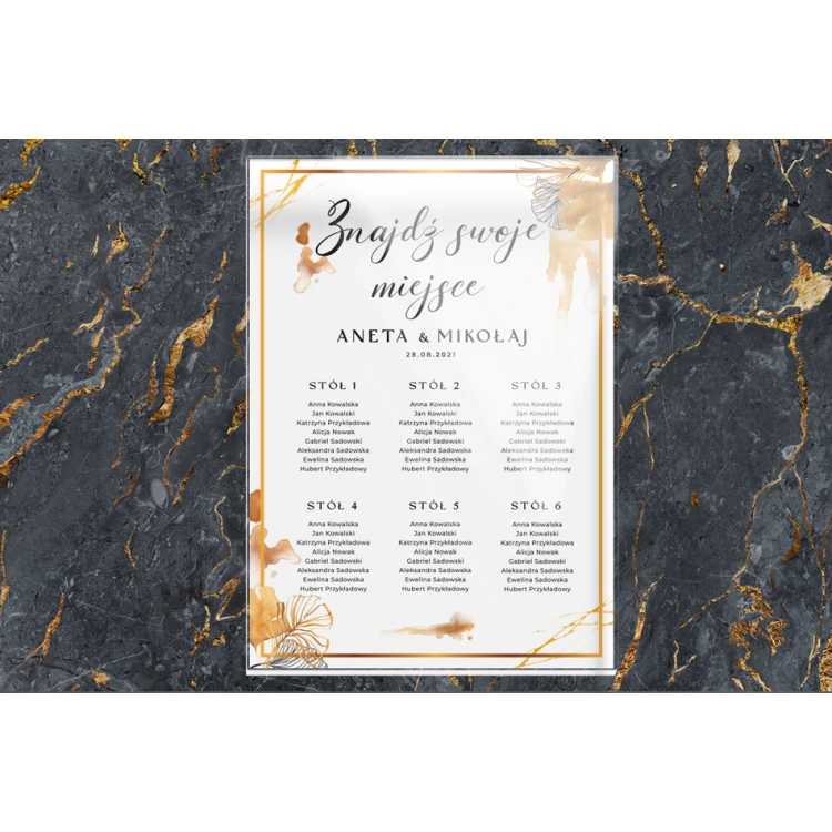 Wedding Seating Chart Board - 5mm Plexi with UV Print - Dimensions 500x700mm - TNS010