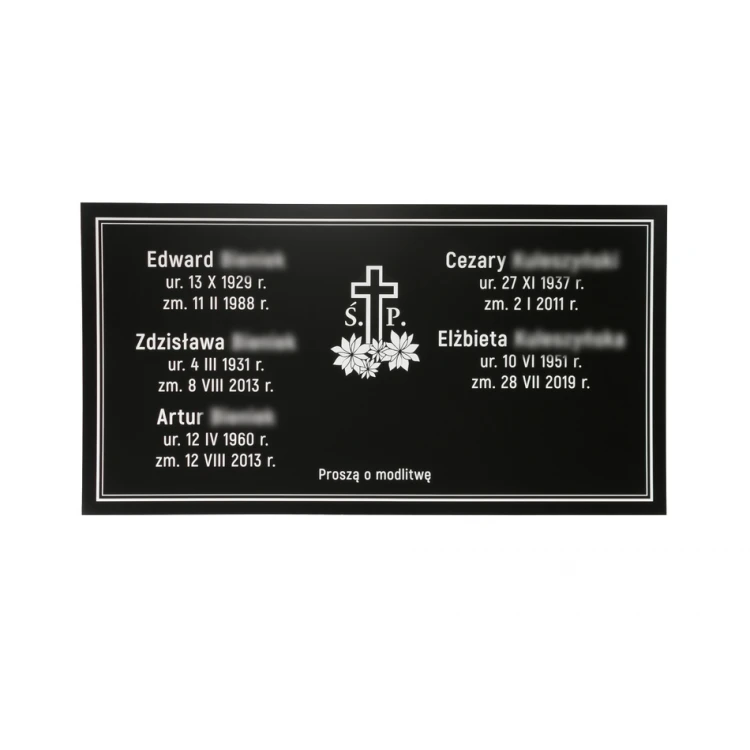 GRAVESTONE PLAQUE - black smooth laminate - white engraving dim. 750x400mm - TAB071