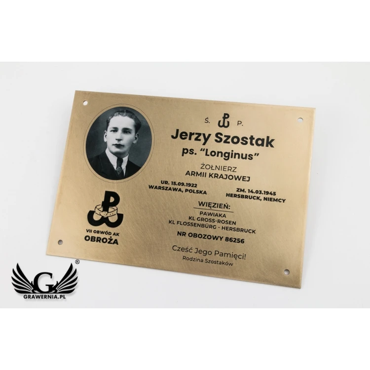 Memorial Plaque with Photo - Brushed and Lacquered Brass - Dimensions 300x210mm - TAB076
