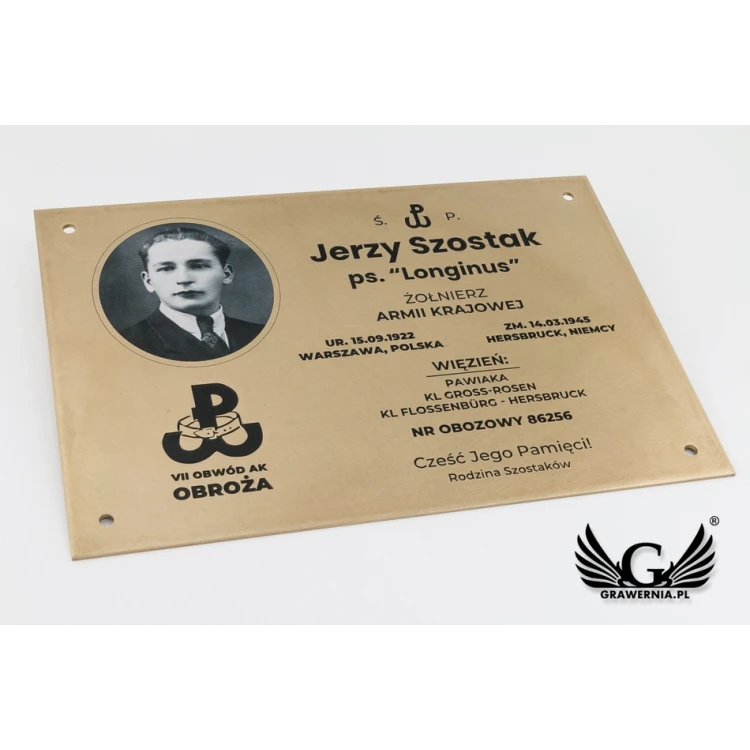 Memorial Plaque with Photo - Brushed and Lacquered Brass - Dimensions 300x210mm - TAB076