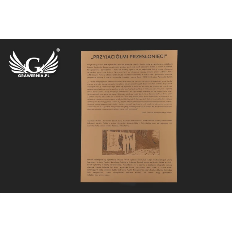 Engraved commemorative plaque with photo - exterior laminate - dimensions 400x550mm - TAB091
