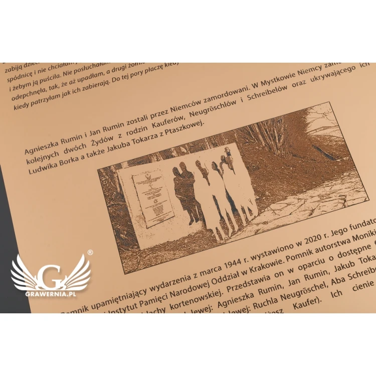 Engraved commemorative plaque with photo - exterior laminate - dimensions 400x550mm - TAB091