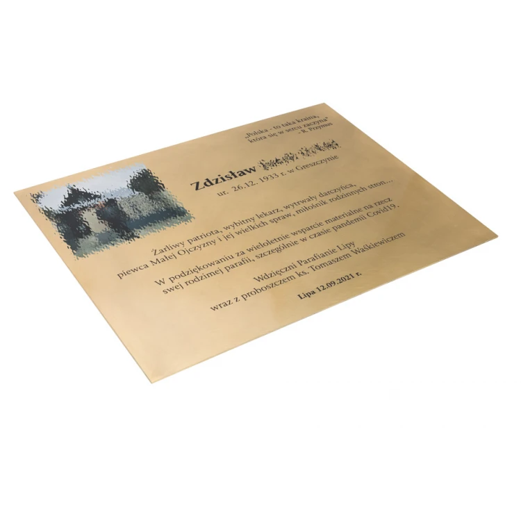 Memorial Plaque with Photo - Brushed and Lacquered Brass - Dimensions 400x300mm - TAB248