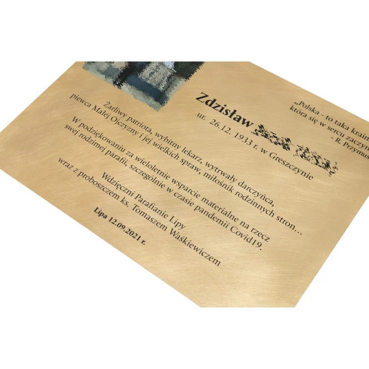 Memorial Plaque with Photo - Brushed and Lacquered Brass - Dimensions 400x300mm - TAB248