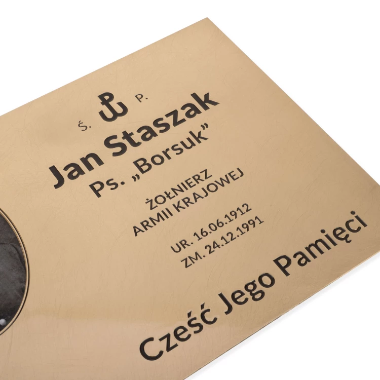 Memorial plaque with photo - brushed and lacquered brass - dimensions 300x210mm - TAB556 AWAITING APPROVAL Ask Dorota