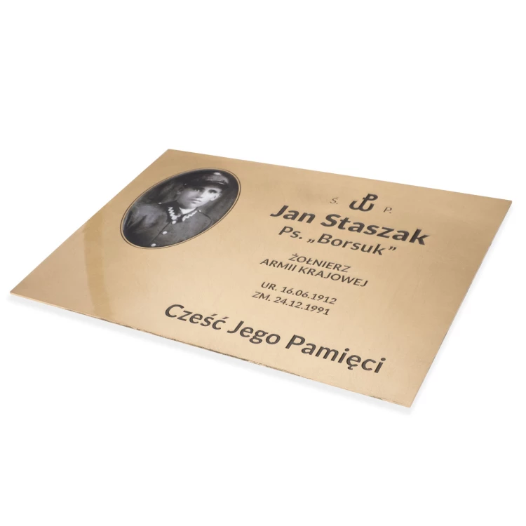 Memorial plaque with photo - brushed and lacquered brass - dimensions 300x210mm - TAB556 AWAITING APPROVAL Ask Dorota