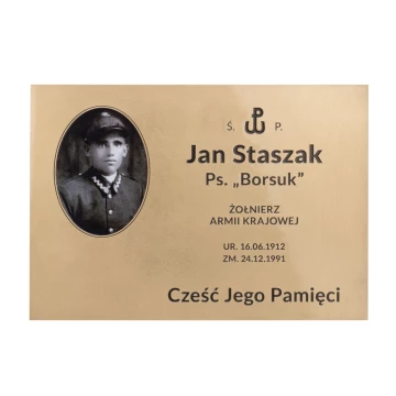 Memorial plaque with photo - brushed and lacquered brass - dimensions 300x210mm - TAB556 AWAITING APPROVAL Ask Dorota