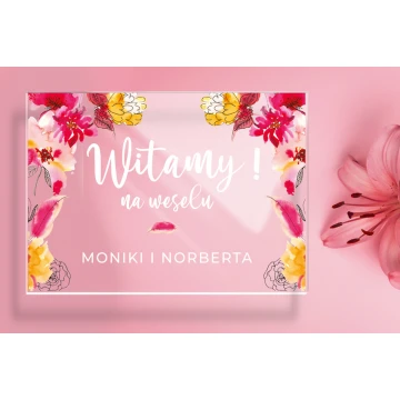 Welcome board for wedding, reception - 5mm plexi with UV print - dimensions 700x500mm - TNS005