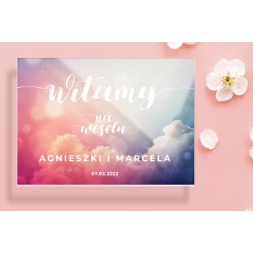 Welcome board for wedding, reception - 5mm plexi with UV print - dimensions 700x500mm - TNS012