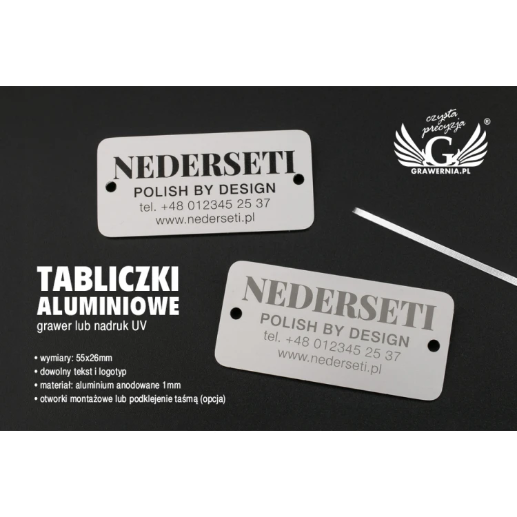 Aluminium product plate - indestructible print - dimensions 55x26x1mm - TAB090