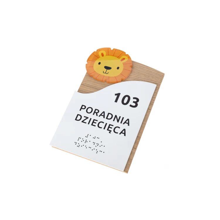 Clinic sign with Braille lettering - veneered oak and PVC plate - dim. 220x155mm - TAB407