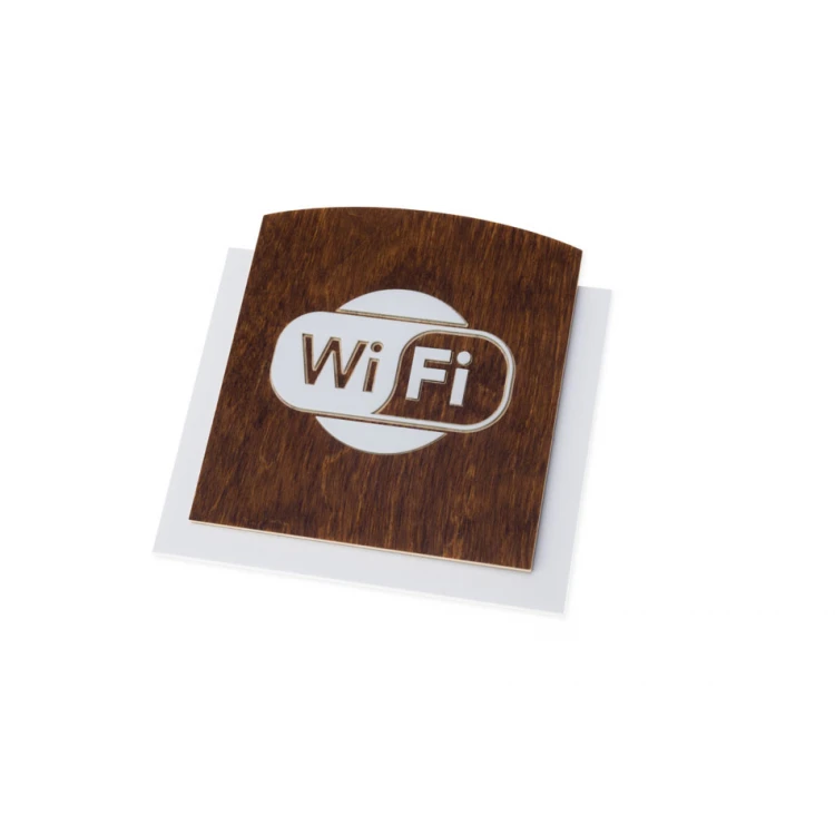Wooden plaque with embossed pictogram - WIFI 1 - dimensions: 120x118mm - TAB435