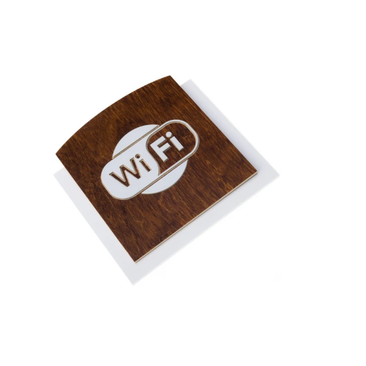 Wooden plaque with embossed pictogram - WIFI 1 - dimensions: 120x118mm - TAB435