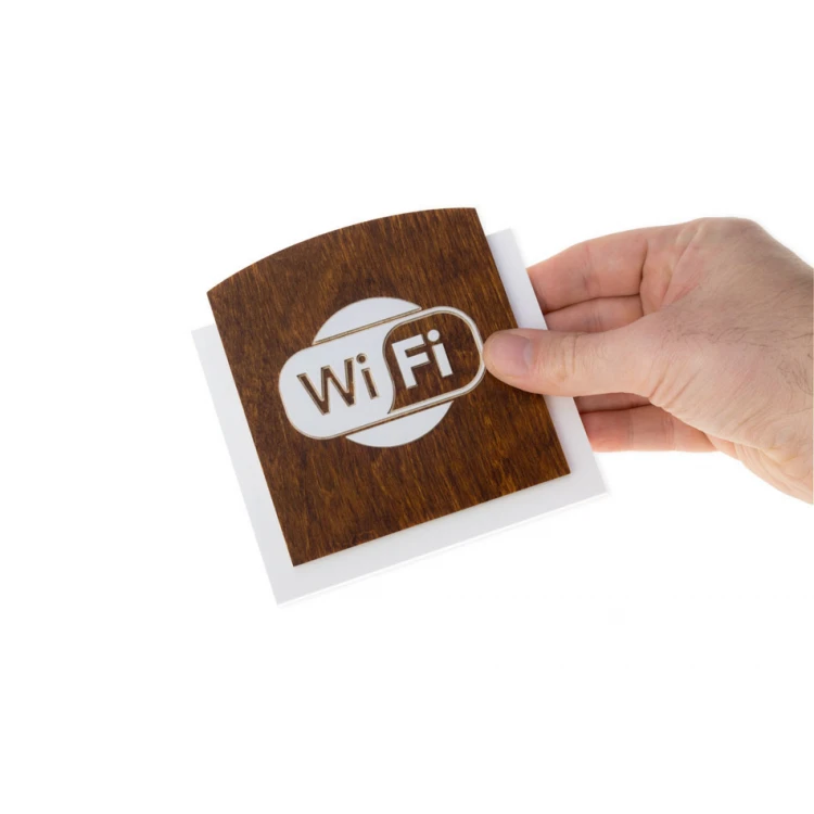 Wooden plaque with embossed pictogram - WIFI 1 - dimensions: 120x118mm - TAB435