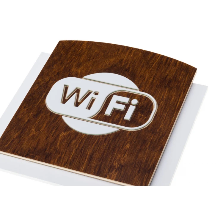 Wooden plaque with embossed pictogram - WIFI 1 - dimensions: 120x118mm - TAB435