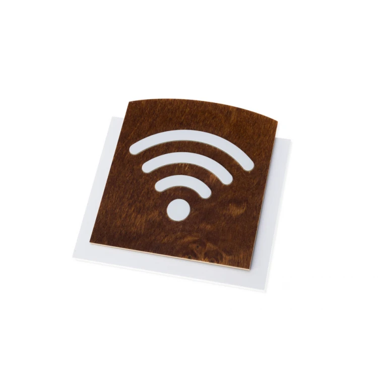 Wooden plaque with embossed pictogram - WIFI 2 - dimensions: 120x118mm - TAB436
