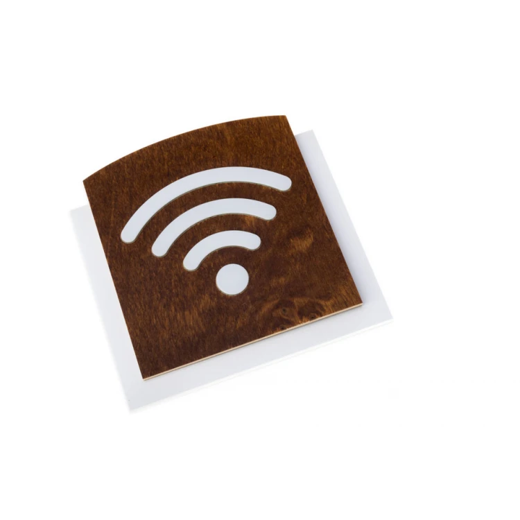 Wooden plaque with embossed pictogram - WIFI 2 - dimensions: 120x118mm - TAB436