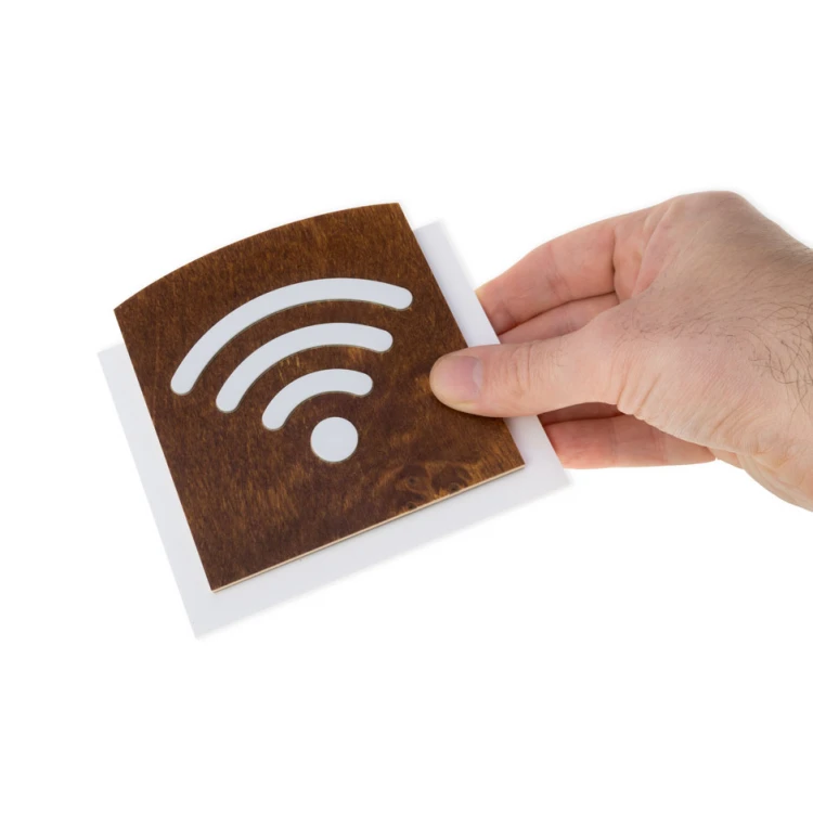 Wooden plaque with embossed pictogram - WIFI 2 - dimensions: 120x118mm - TAB436