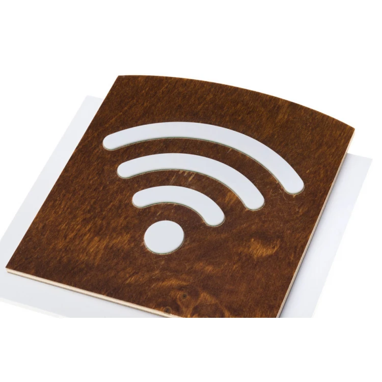 Wooden plaque with embossed pictogram - WIFI 2 - dimensions: 120x118mm - TAB436