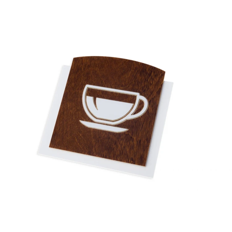 Wooden plaque with embossed pictogram - COFFEE - dimensions: 120x118mm - TAB442