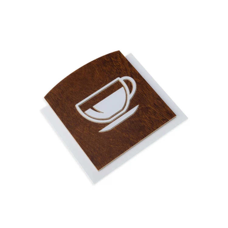 Wooden plaque with embossed pictogram - COFFEE - dimensions: 120x118mm - TAB442