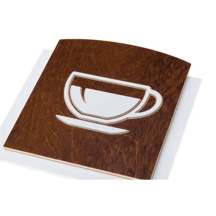 Wooden plaque with embossed pictogram - COFFEE - dimensions: 120x118mm - TAB442
