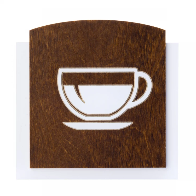 Wooden plaque with embossed pictogram - COFFEE - dimensions: 120x118mm - TAB442