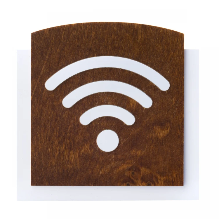 Wooden plaque with embossed pictogram - WIFI 2 - dimensions: 120x118mm - TAB436