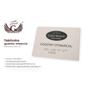 Company sign - opening hours - size 210x148mm (A5) UV print