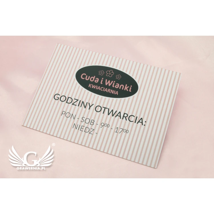 Company sign - opening hours - size 210x148mm (A5) UV print