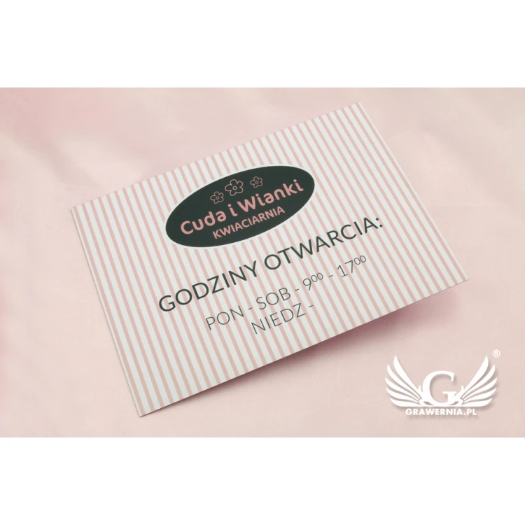 Company sign - opening hours - size 210x148mm (A5) UV print