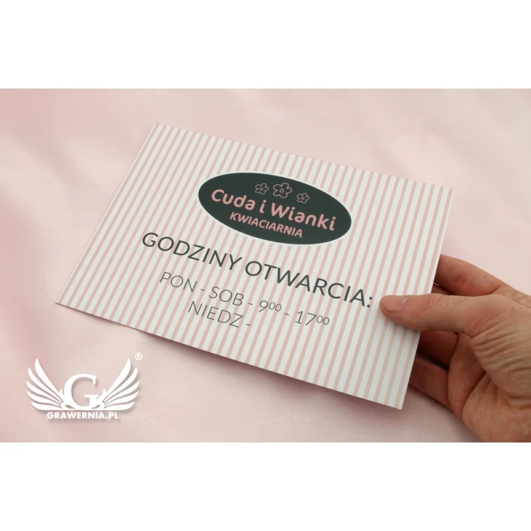 Company sign - opening hours - size 210x148mm (A5) UV print