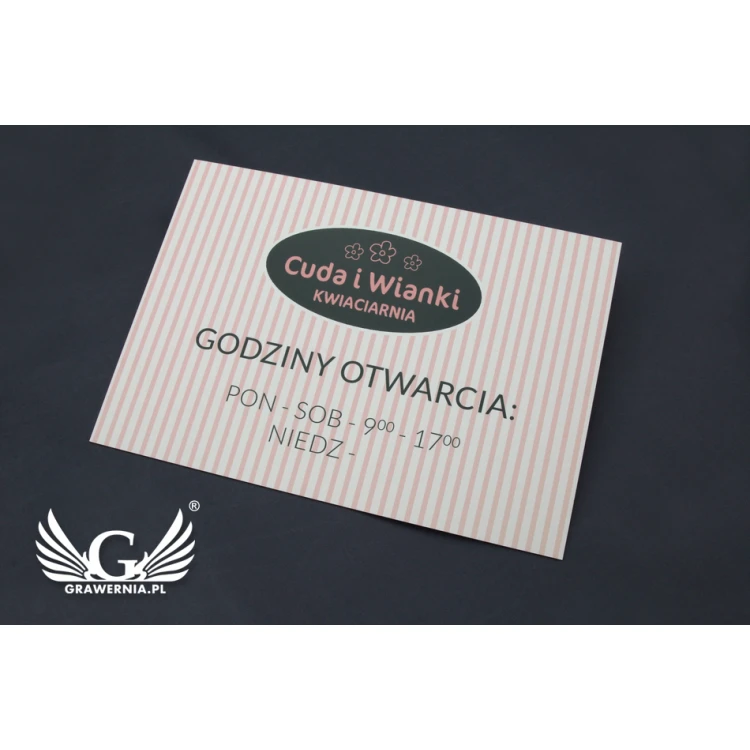 Company sign - opening hours - size 210x148mm (A5) UV print