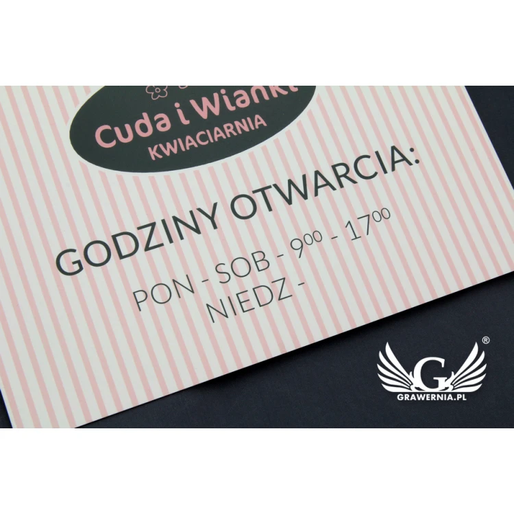 Company sign - opening hours - size 210x148mm (A5) UV print