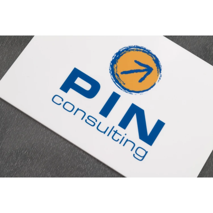 COMPANY SIGN WITH CUSTOM LOGO - WHITE ACRYLIC 3mm thick - dimensions 210x148mm - UV PRINTING