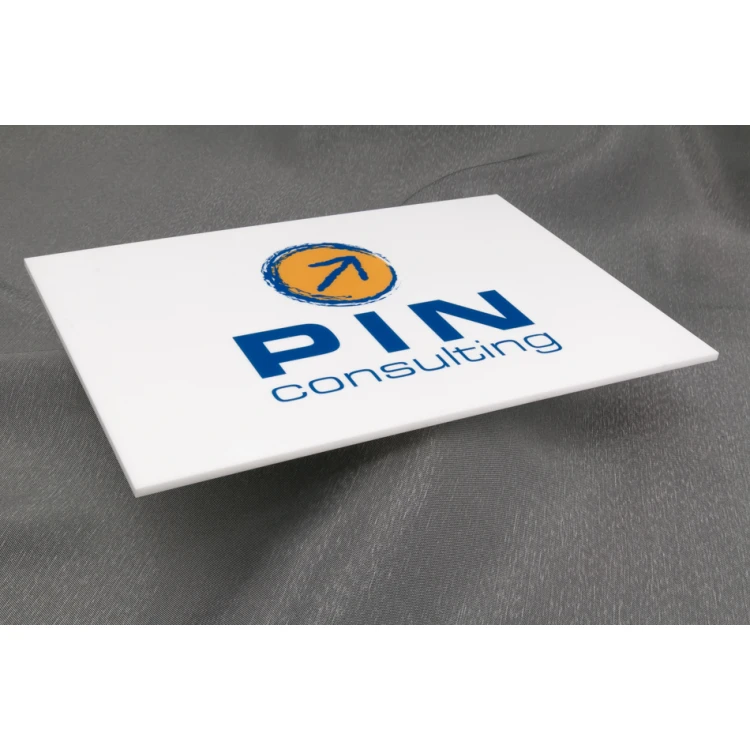 COMPANY SIGN WITH CUSTOM LOGO - WHITE ACRYLIC 3mm thick - dimensions 210x148mm - UV PRINTING