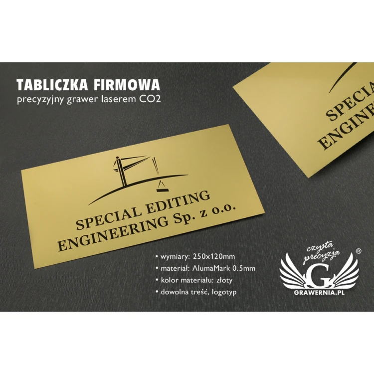 Gold Aluminium Company Plaque - AlumaMark - size 250x120mm
