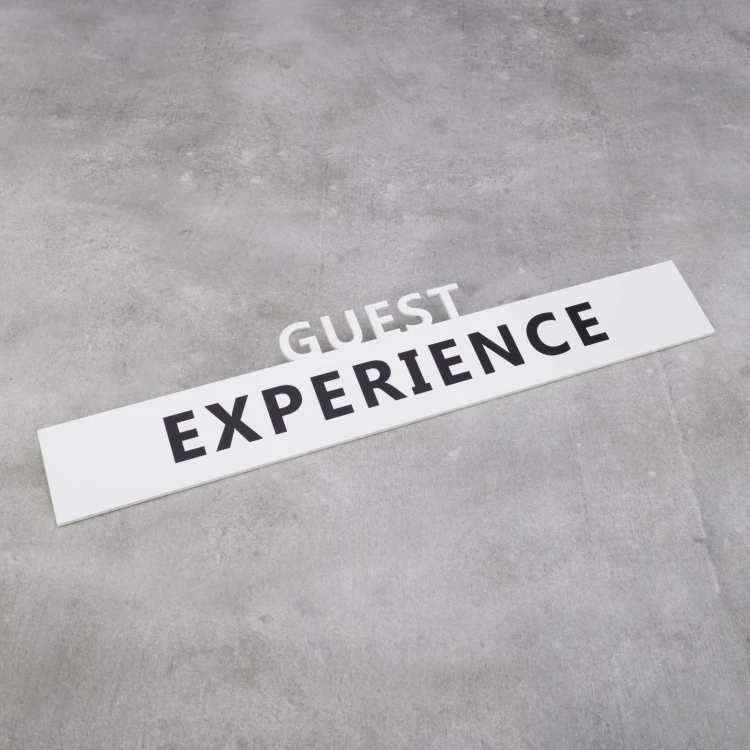 Information plaque - white, glossy acrylic - dim. 300x60mm - TAB571