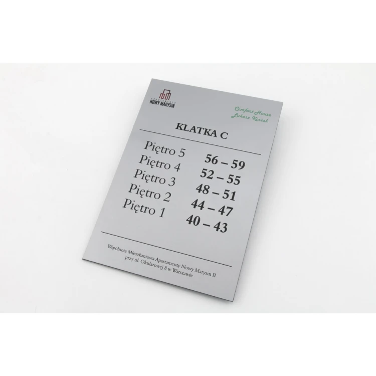 Information plaque for elevator or building - DIBOND MAT silver 3mm - UV print - size 210x148mm - SZUV017