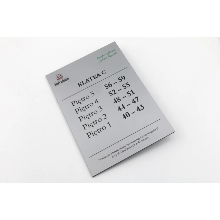 Information plaque for elevator or building - DIBOND MAT silver 3mm - UV print - size 210x148mm - SZUV017