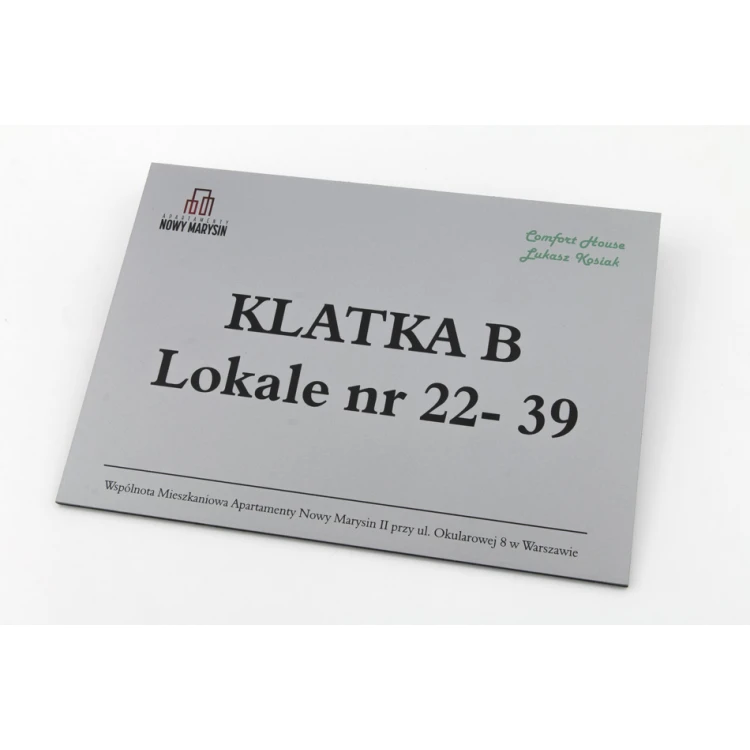 Information plaque for elevator or building - DIBOND MAT silver 3mm - UV print - size 210x148mm - SZUV017
