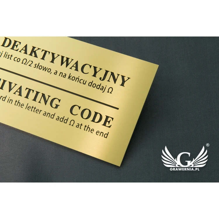Information plaque - brushed and lacquered brass, blackened engraving - dim. 150x70mm