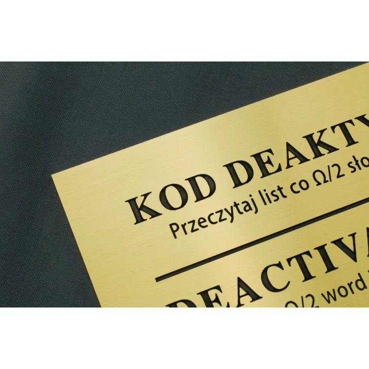 Information plaque - brushed and lacquered brass, blackened engraving - dim. 150x70mm