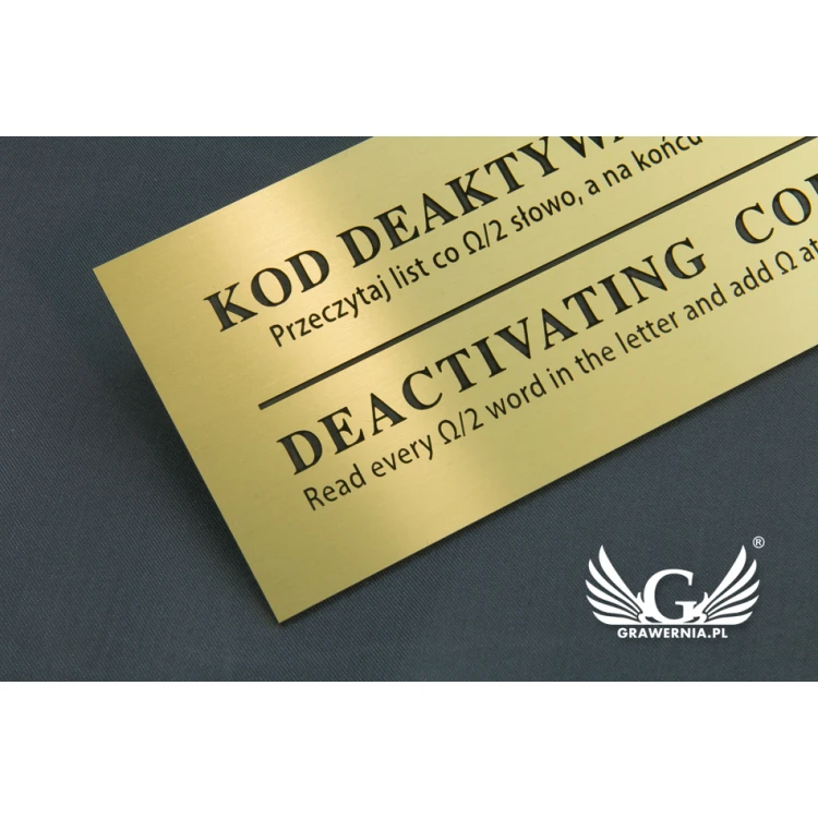 Information plaque - brushed and lacquered brass, blackened engraving - dim. 150x70mm