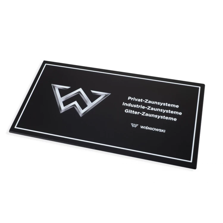 Information plaque with custom text and logo - size 297x158mm - matte acrylic - TAB457