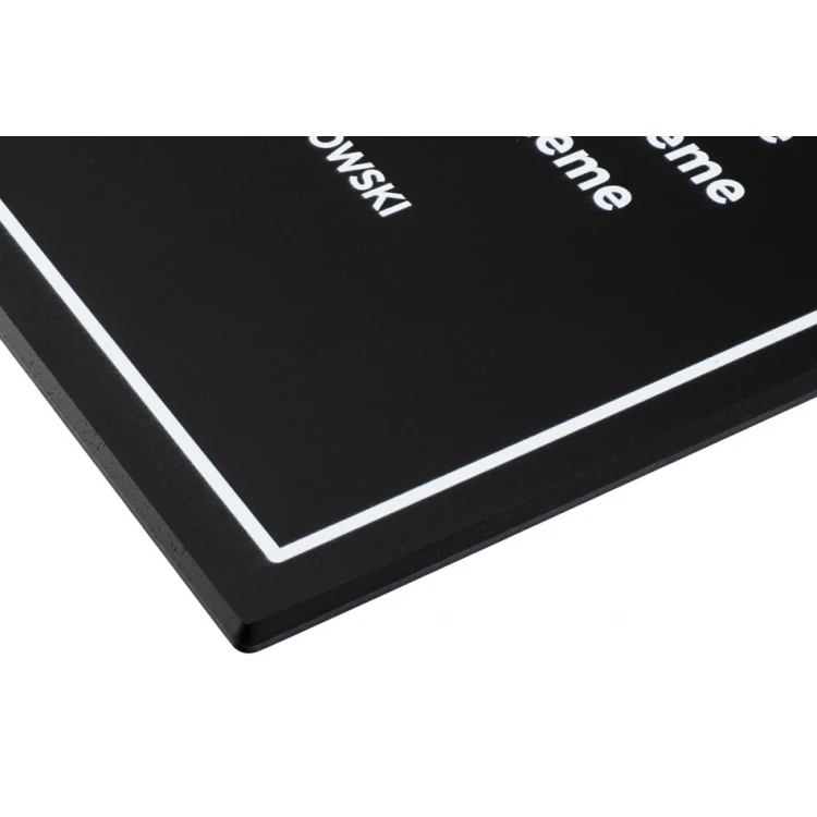 Information plaque with custom text and logo - size 297x158mm - matte acrylic - TAB457