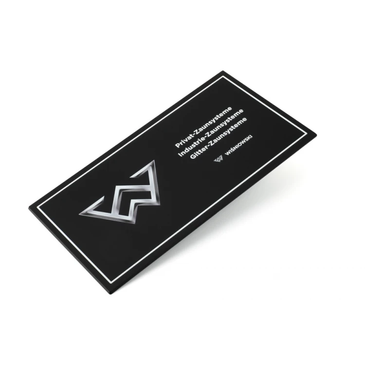 Information plaque with custom text and logo - size 297x158mm - matte acrylic - TAB457